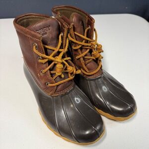 Sperry Saltwater Duck Boots 6 Brown Leather Waterproof Side Zip STS91176